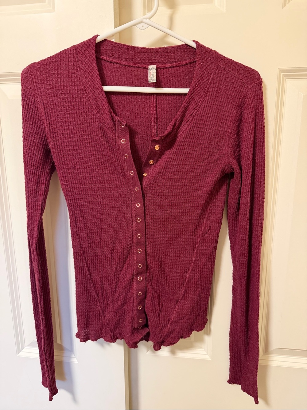 Free People Intimately Burgundy Thermal Snap Front Top Cardigan S/P